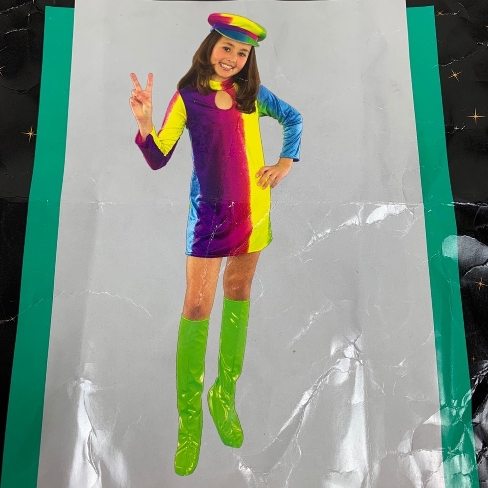 60’s 70’s Groovy Girl Tie Dye 6 Piece Costume Play Dress Up Size 4-6